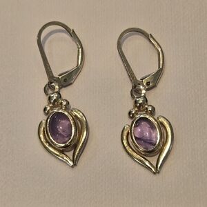 Yellow Gold Tone Vintaged Dangle Lever Back Earrings